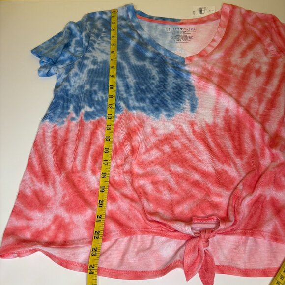 Fifth Sun Womens Tie-Dye Twist Front Patriotic Top Size XXLarge Red White Blue - Picture 4 of 5